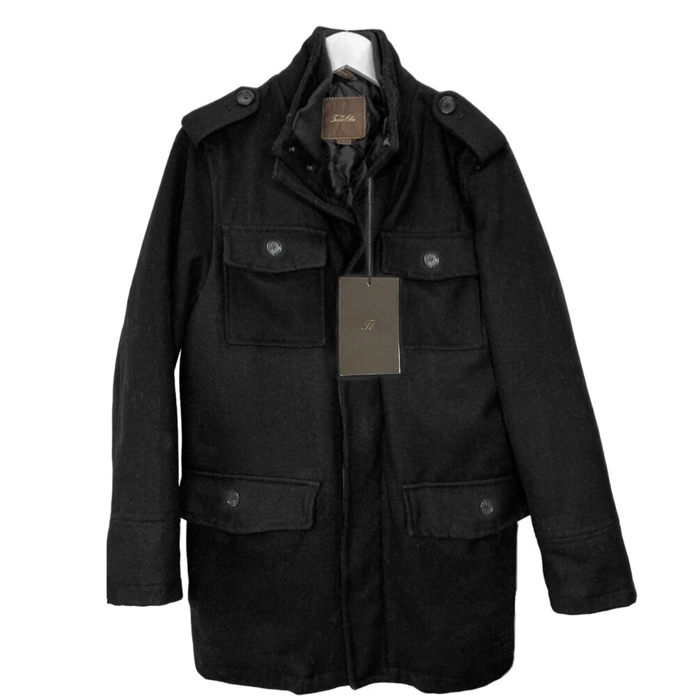 NEW $350 Macy's Tasso Elba Peacoat Jacket!  3/4 Length  Black with Plaid Lining